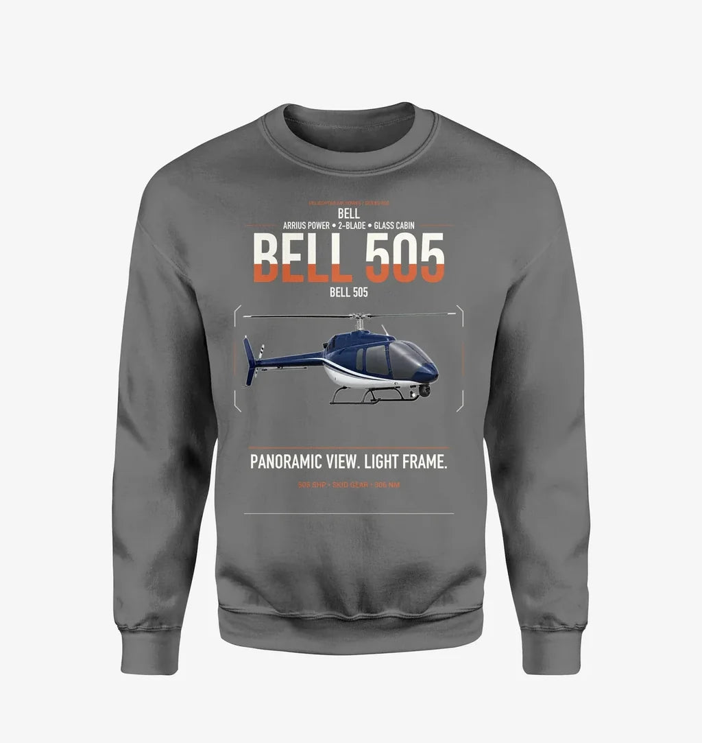 Bell 505 design on gray sweatshirt