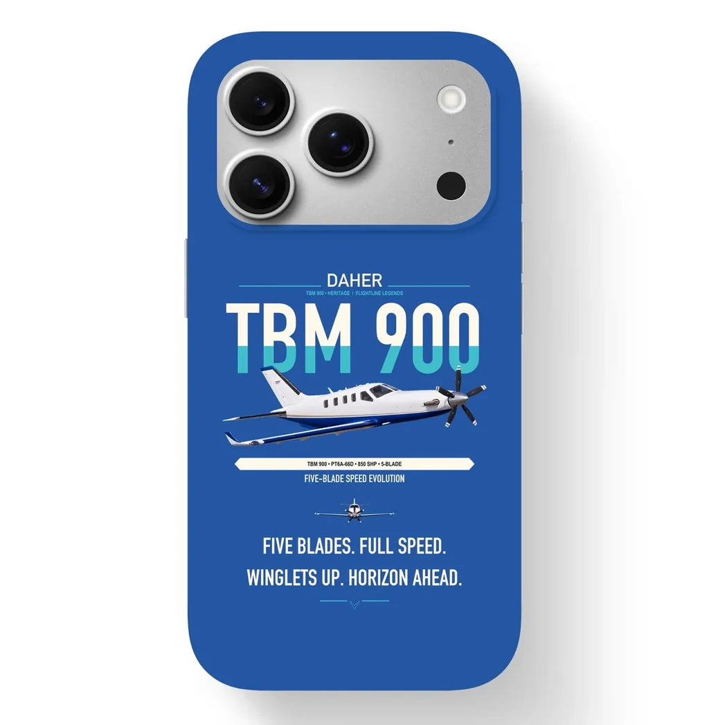 Daher TBM 900 design on blue magsafe iphone case, for iPhone 17 Pro