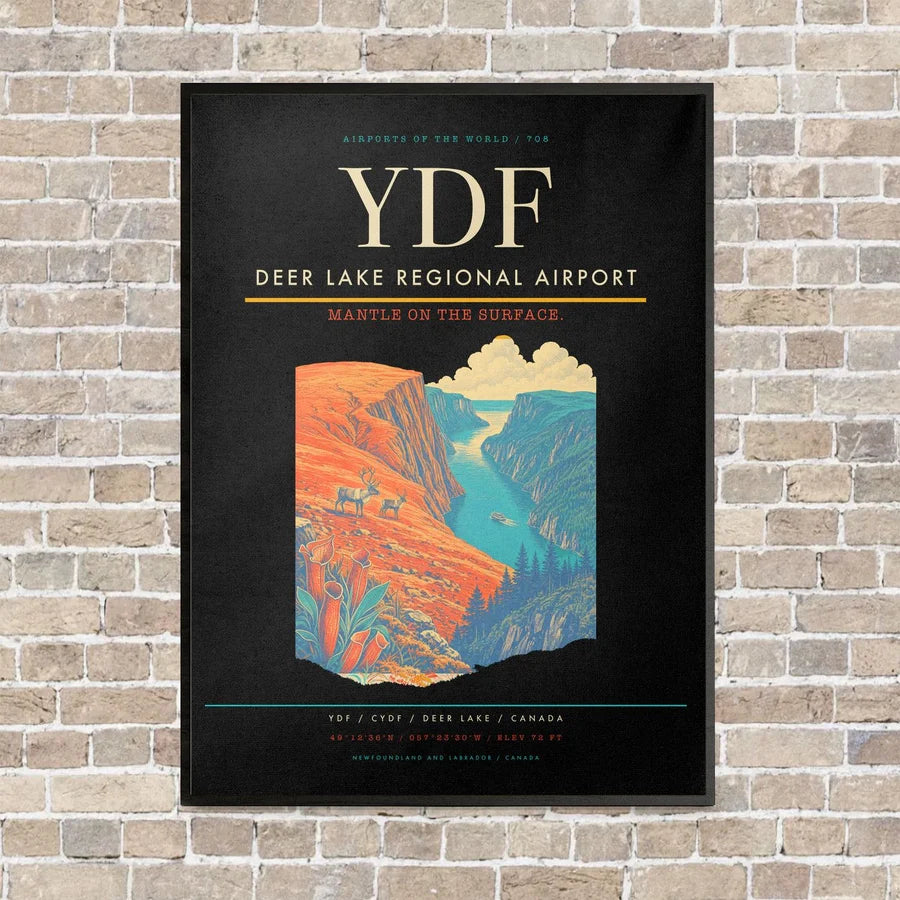Deer Lake Regional Airport YDF vertical canvas print - framed - black background
