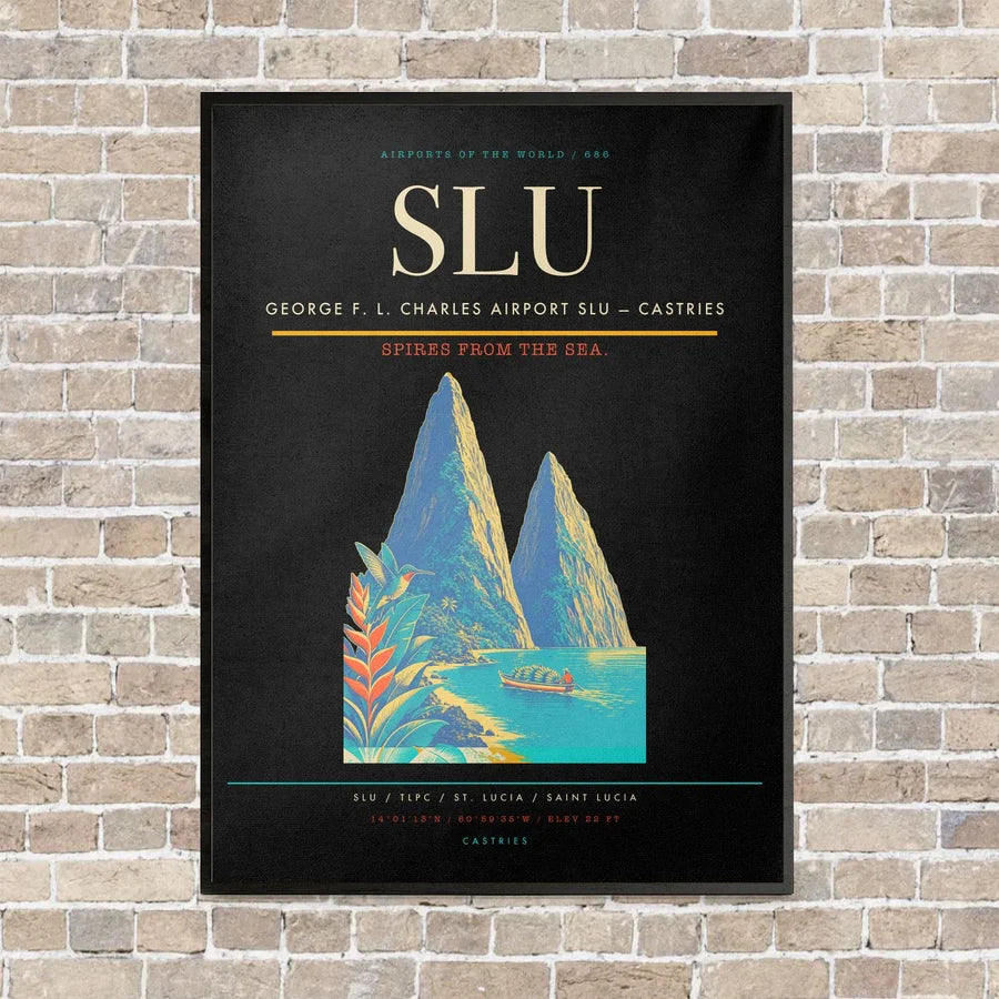 George F. L. Charles Airport SLU — Castries vertical canvas print - framed - black background