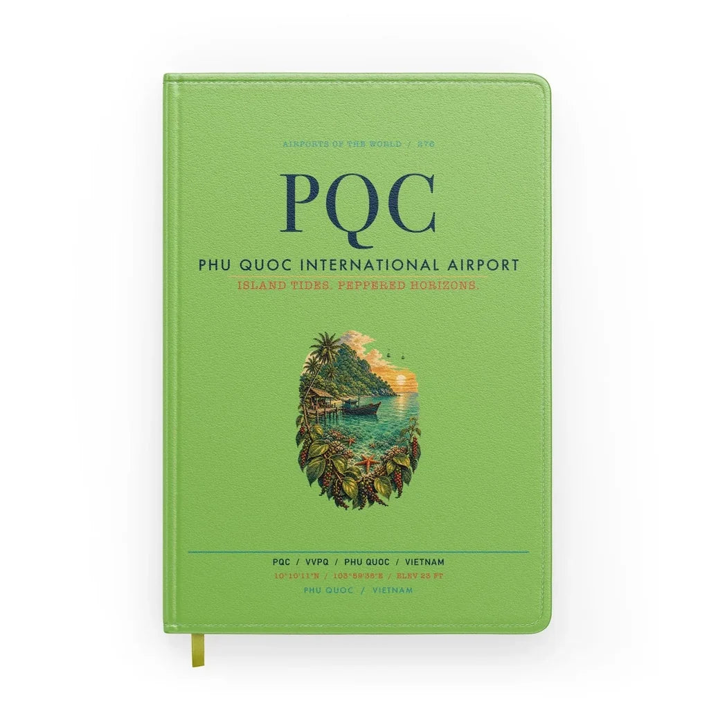 Phu Quoc International Airport (PQC) design on light green notebook