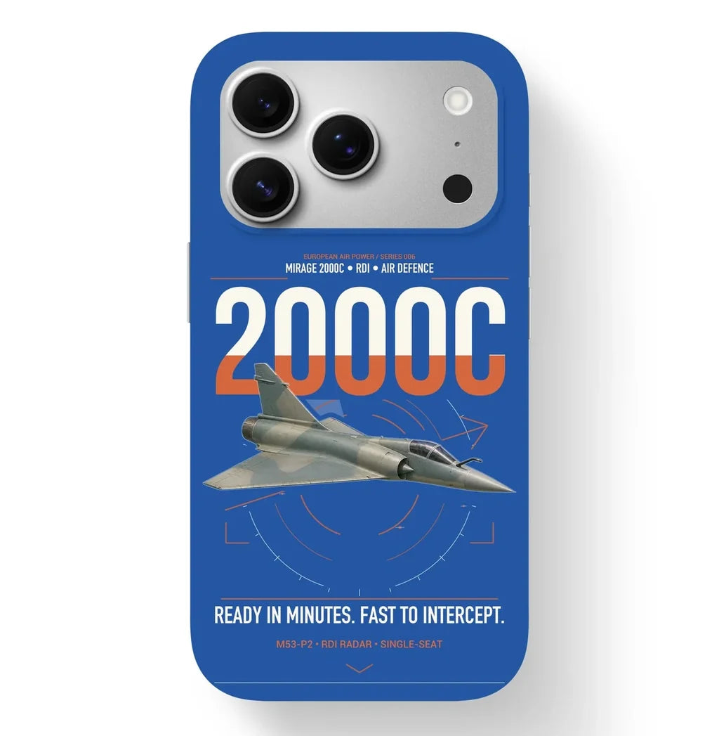 Dassault Mirage 2000C RDI design on blue magsafe iphone case, for iPhone 17 Pro