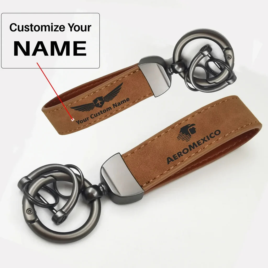 Aero Mexico Horseshoe Buckle key chain, Camel + Name