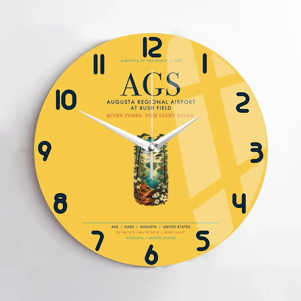 Augusta Regional Airport at Bush Field (AGS) design on yellow no frame wall clock