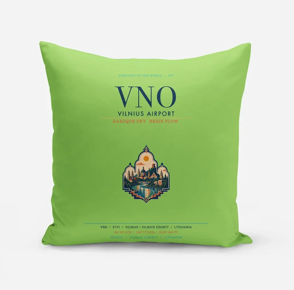 Vilnius Airport (VNO) design on light green pillow