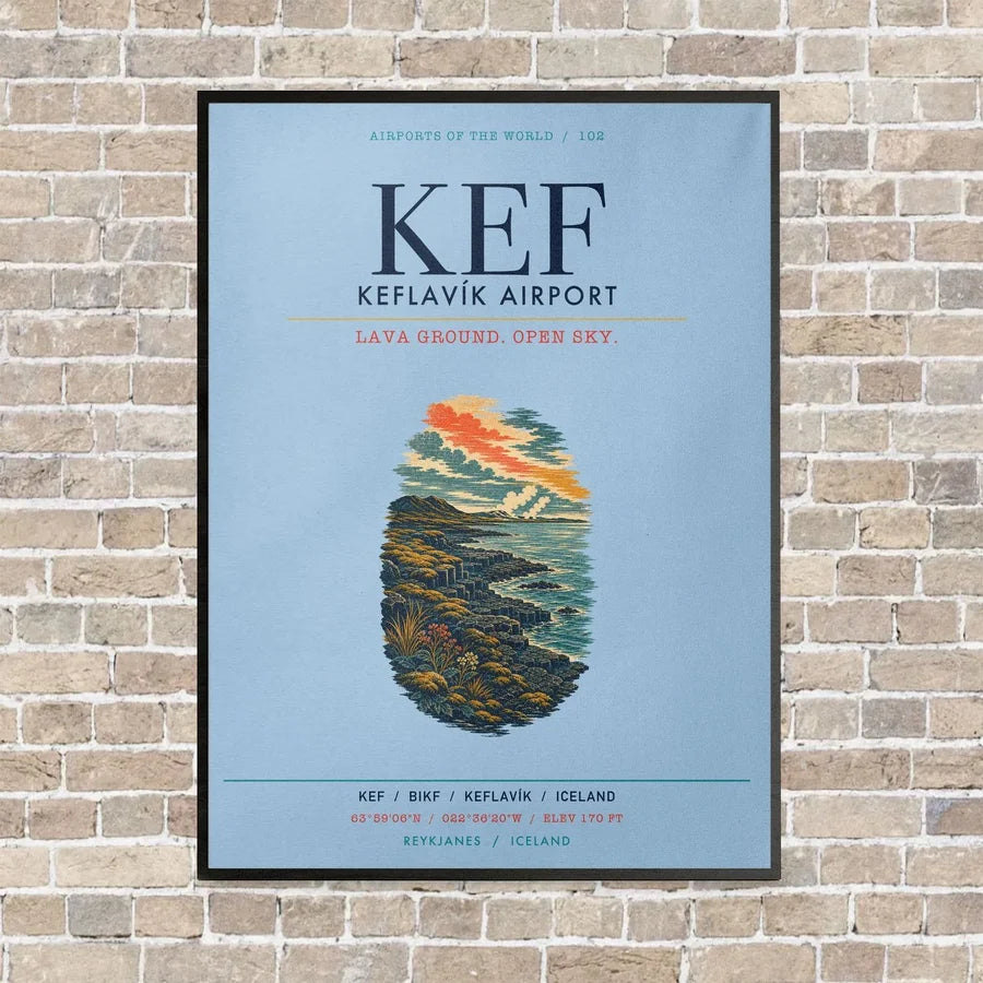 Keflavík Airport KEF vertical canvas print - framed - light blue background