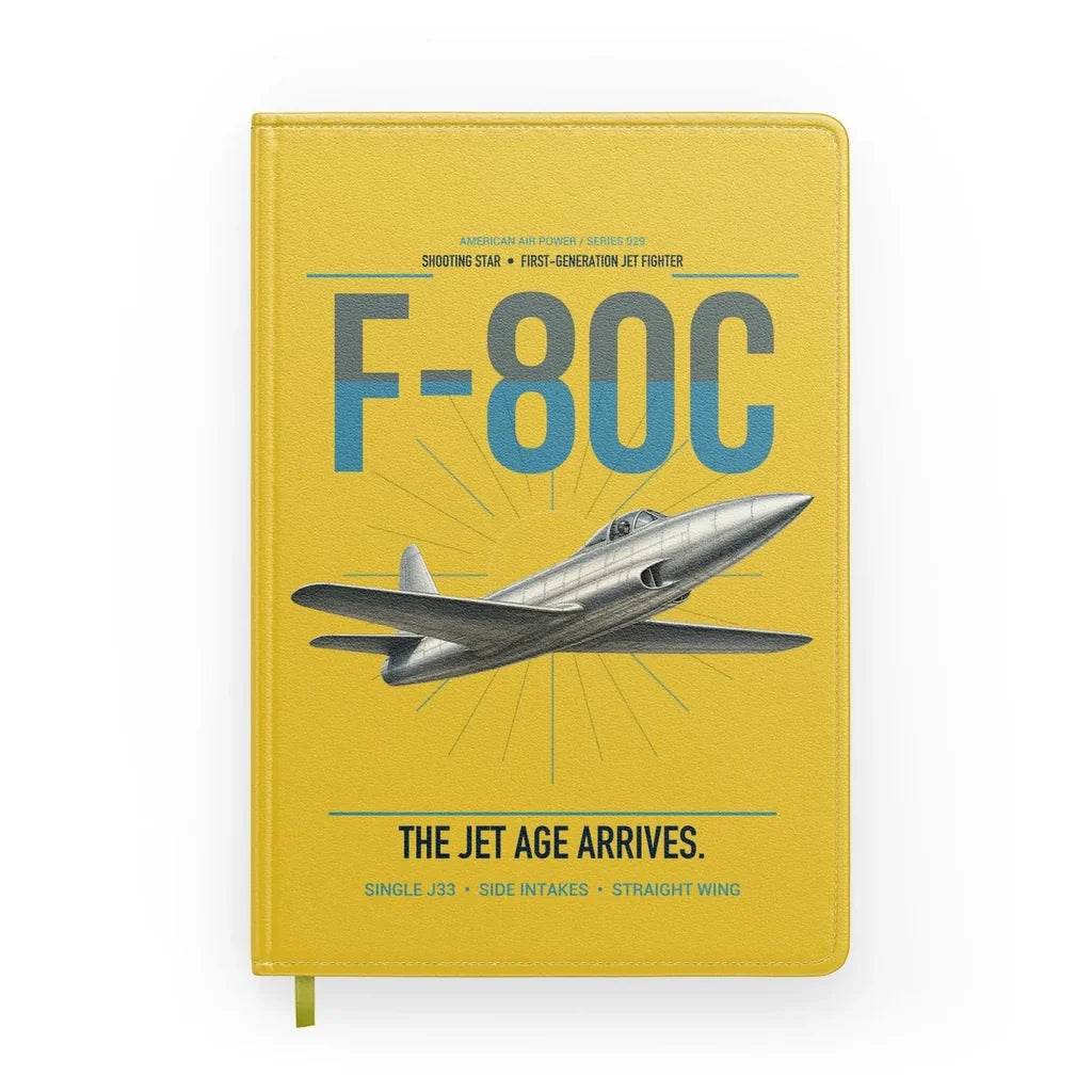 F-80C Shooting Star design on yellow notebook