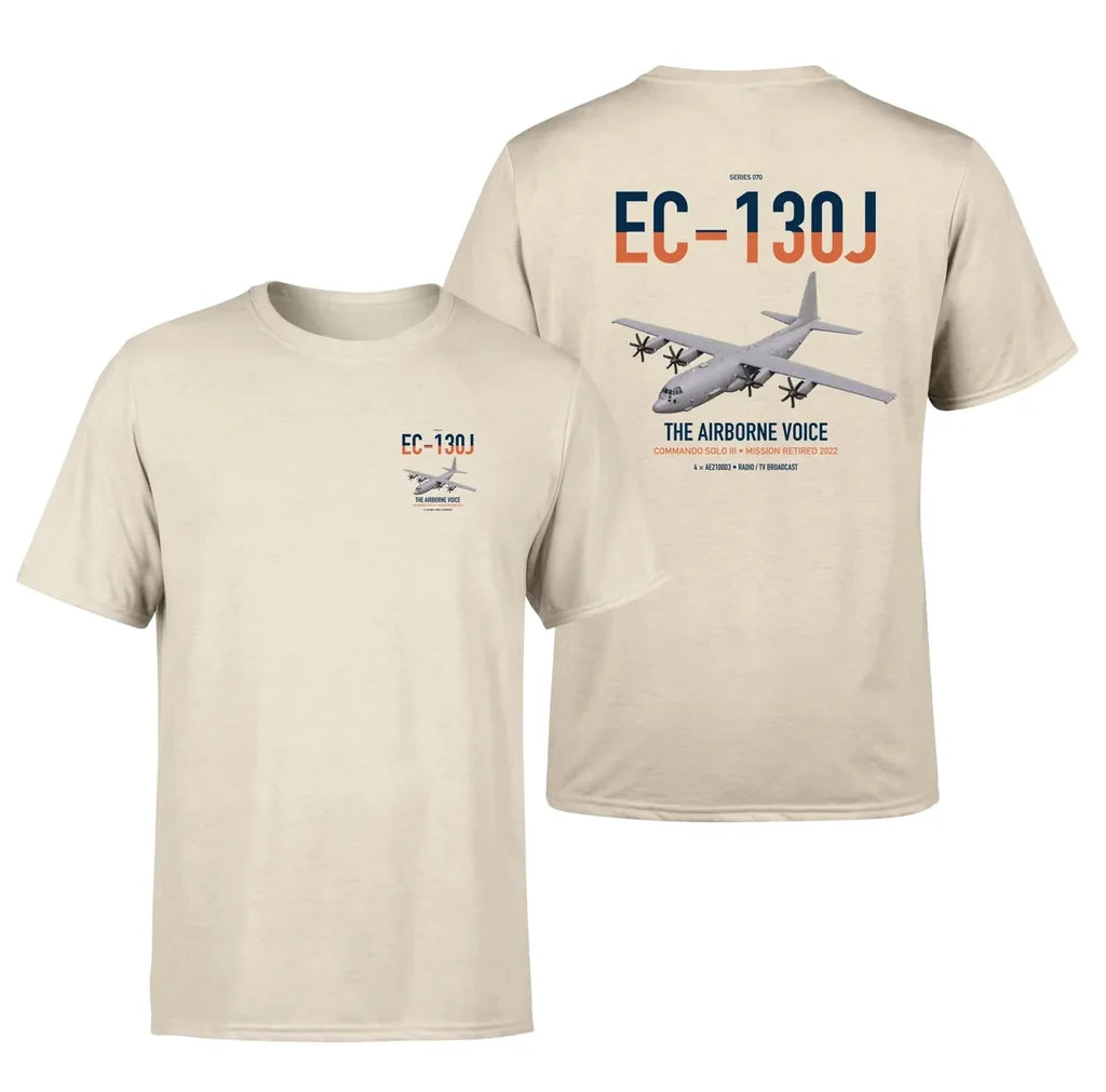 EC-130J Commando Solo III design on beige double-side t-shirt, double-side print