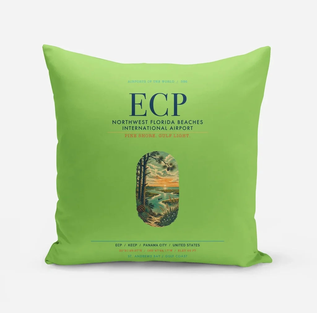 Northwest Florida Beaches International Airport (ECP) design on light green pillow