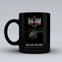 Thumbnail for MD AH-6M Little Bird design on black ceramic mug, double-side print