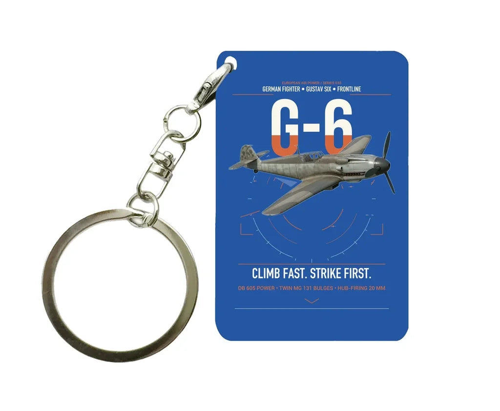 Messerschmitt Bf 109G-6 design on blue designed key chain, double-side print