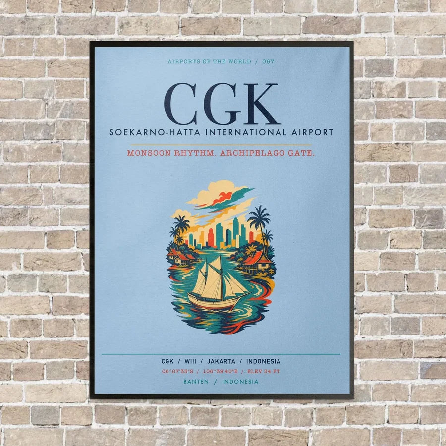 Jakarta Soekarno-Hatta International Airport CGK vertical canvas print - framed - light blue background