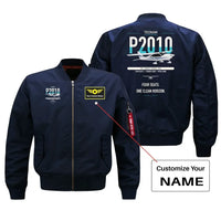 Thumbnail for Tecnam P2010 design on blue+name bomber jacket, double-side print