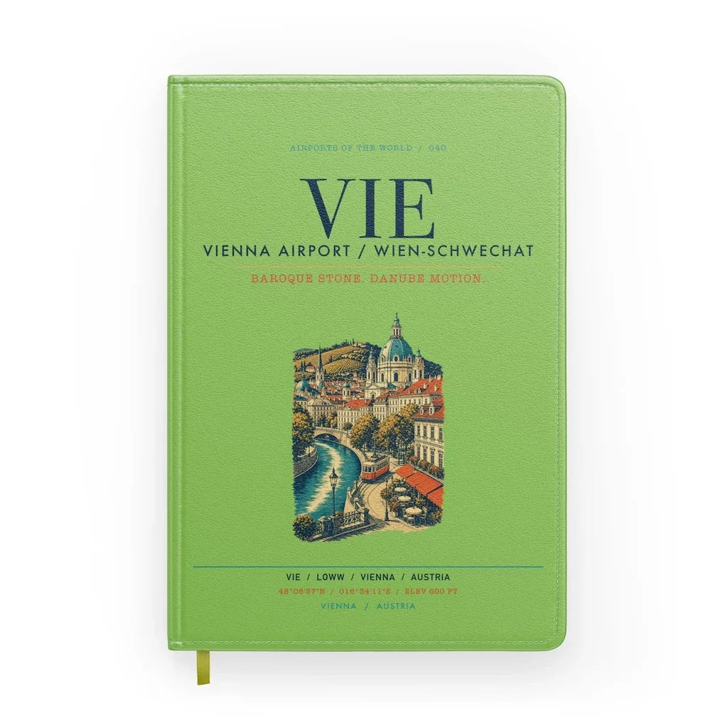 Vienna Airport (VIE) design on light green notebook