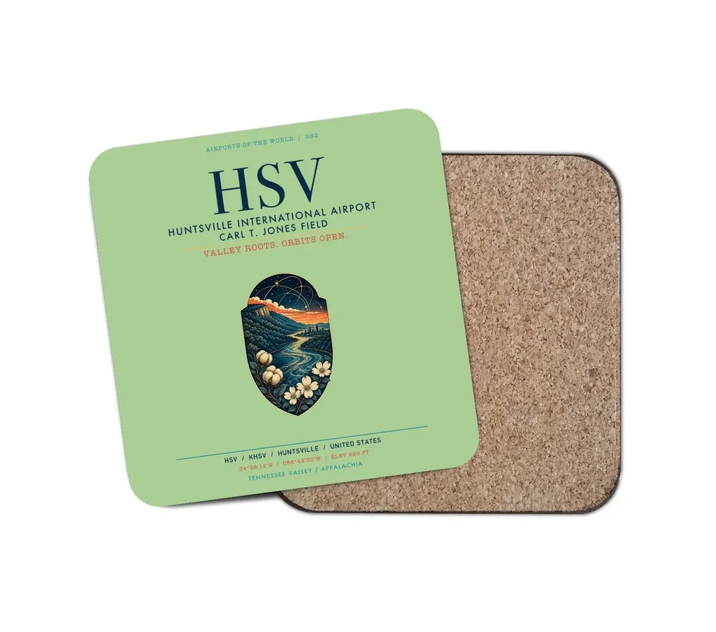 Huntsville International Airport (HSV) design on light green 1 piece coaster