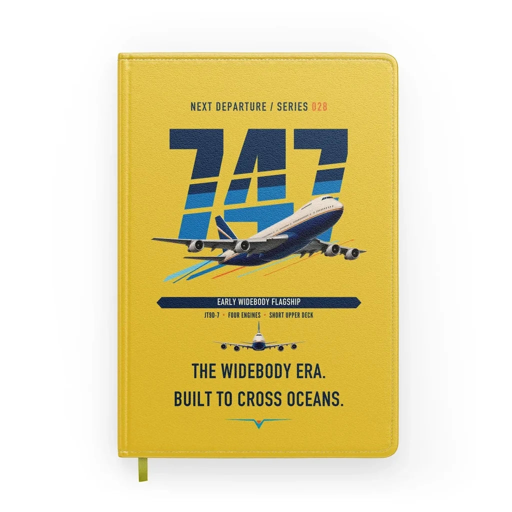Boeing 747-200B design on yellow notebook