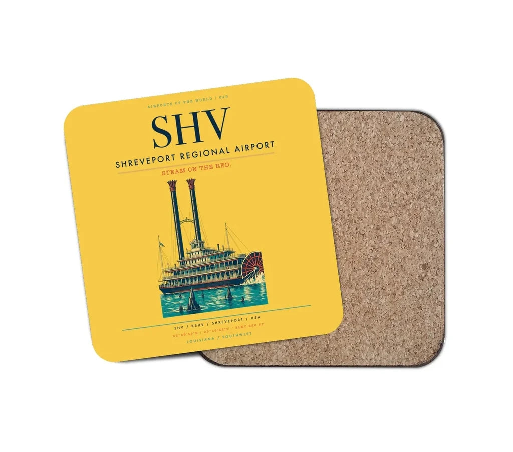 Shreveport Regional Airport (SHV) design on yellow 1 piece coaster