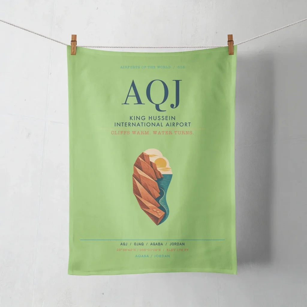 King Hussein International Airport (AQJ) design on light green towel