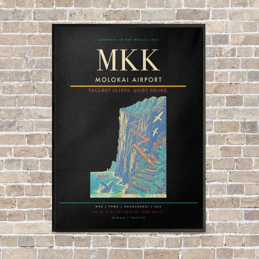 Molokai Airport MKK vertical canvas print - framed - black background