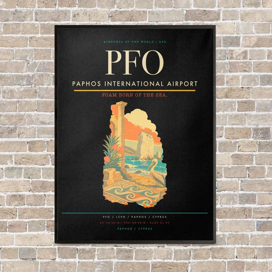 Paphos International Airport PFO vertical canvas print - framed - black background