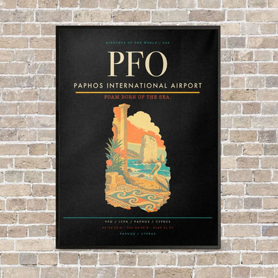 Paphos International Airport PFO vertical canvas print - framed - black background