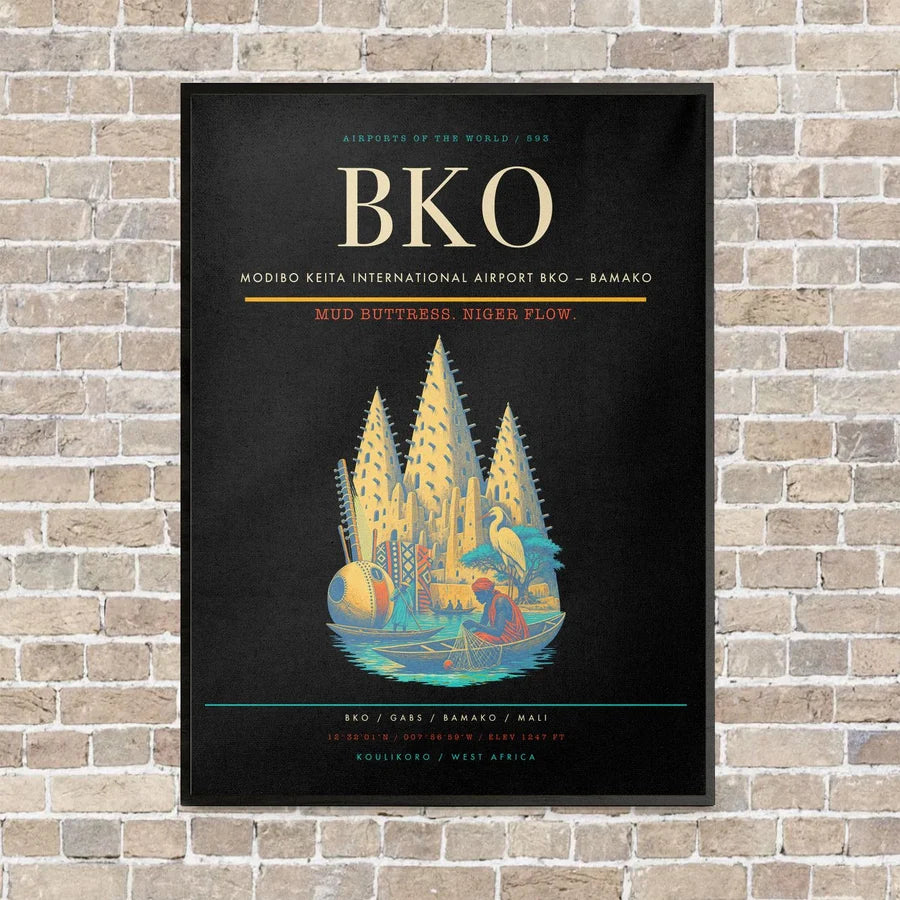 Modibo Keita International Airport BKO — Bamako vertical canvas print - framed - black background