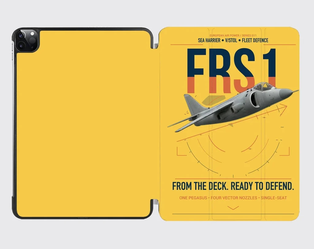 British Aerospace Sea Harrier FRS.1 design on yellow ipad tablet case