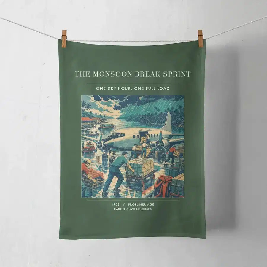 VINTAGE G4495 - The Monsoon Break Sprint - Designed Towels design on darkgreen