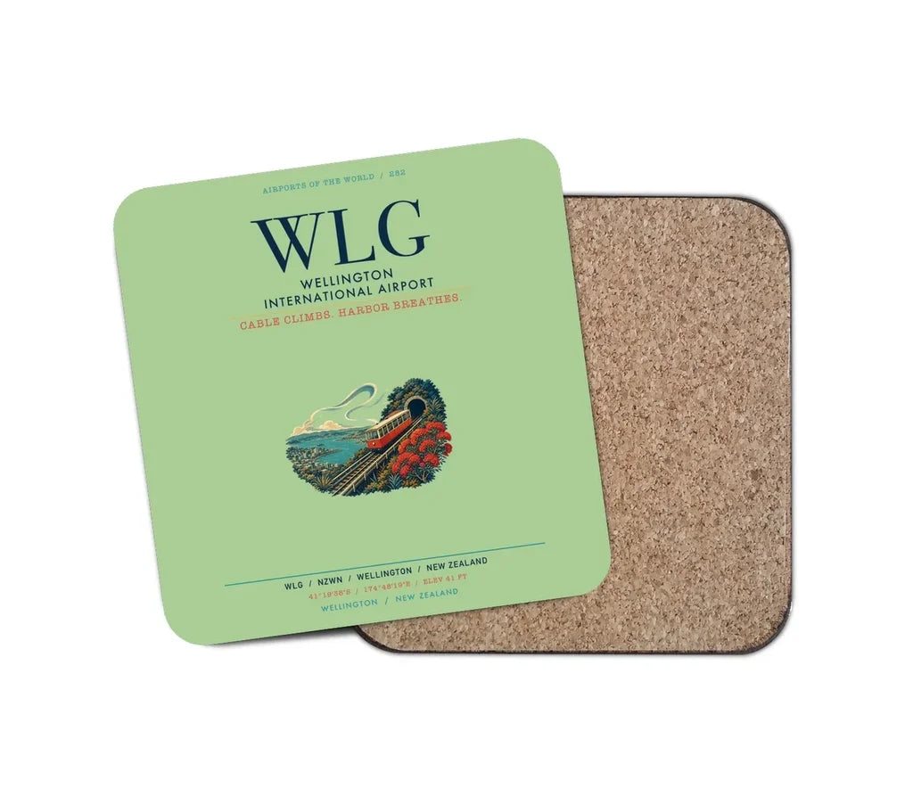 Wellington International Airport (WLG) design on light green 1 piece coaster