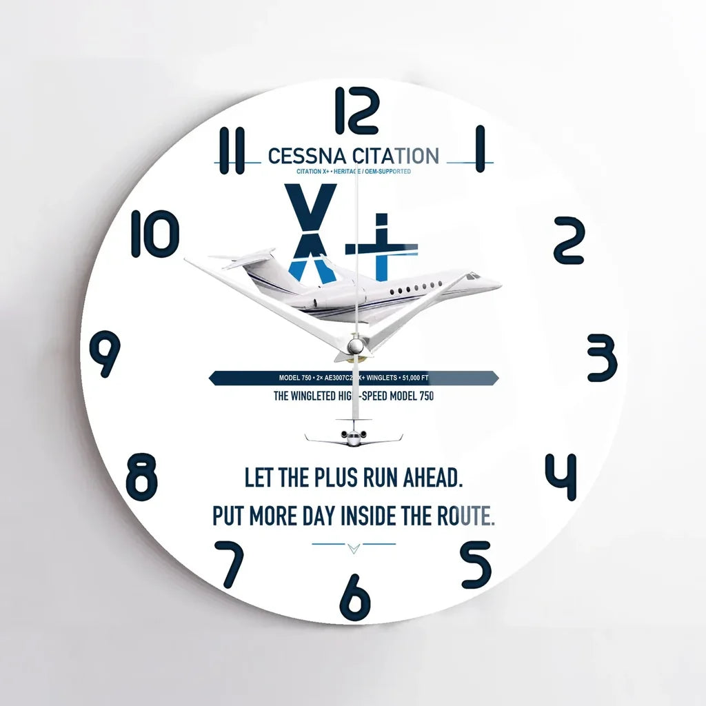 Cessna Citation X+ design on white no frame wall clock