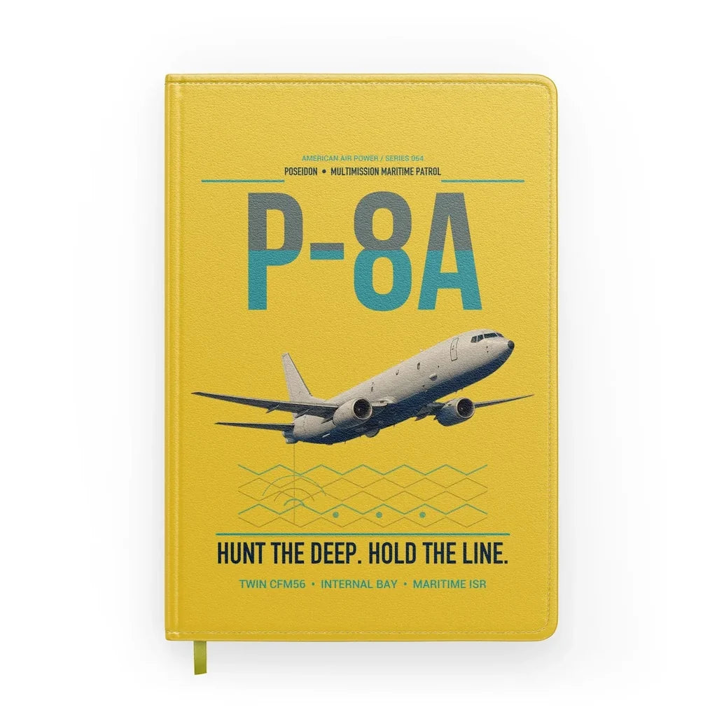 P-8A Poseidon design on yellow notebook