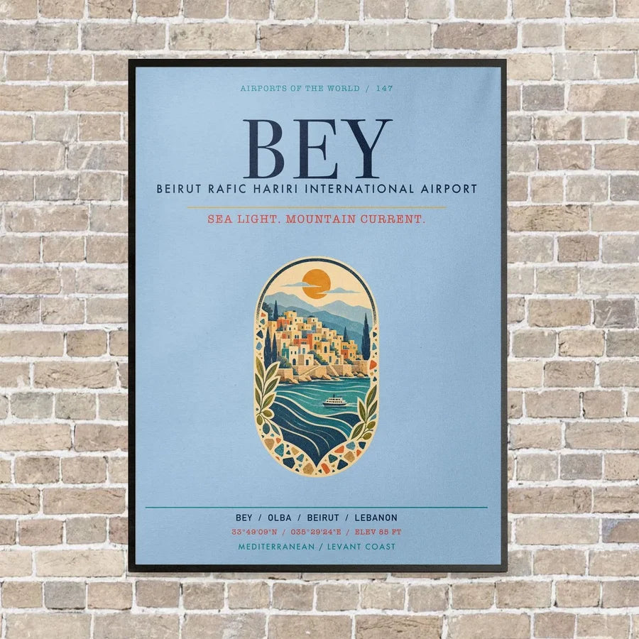 Beirut Rafic Hariri International Airport BEY vertical canvas print - framed - light blue background