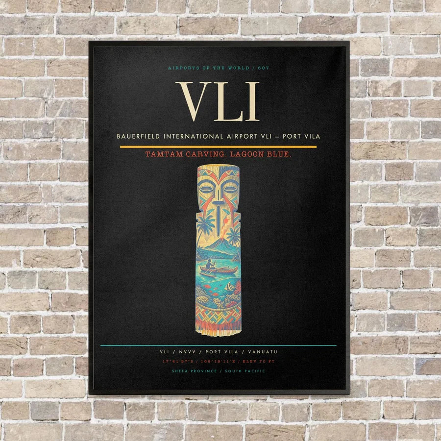 Bauerfield International Airport VLI — Port Vila vertical canvas print - framed - black background
