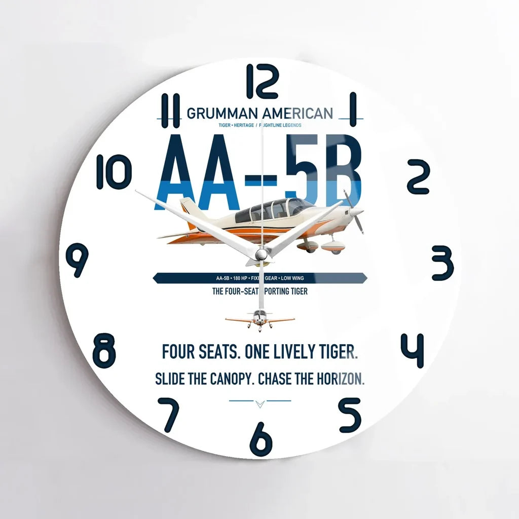 Grumman American AA-5B Tiger design on white no frame wall clock