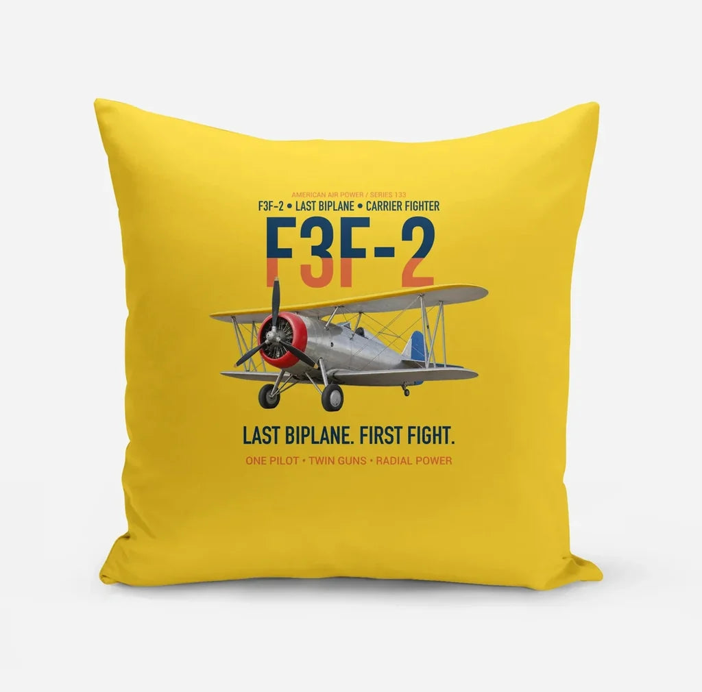 F3F-2 Last Biplane First Fight design on yellow pillow