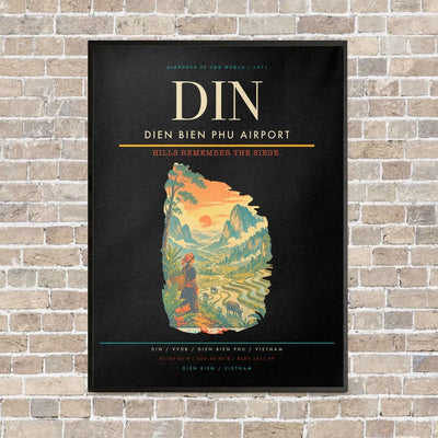 Dien Bien Phu Airport DIN vertical canvas print - framed - black background