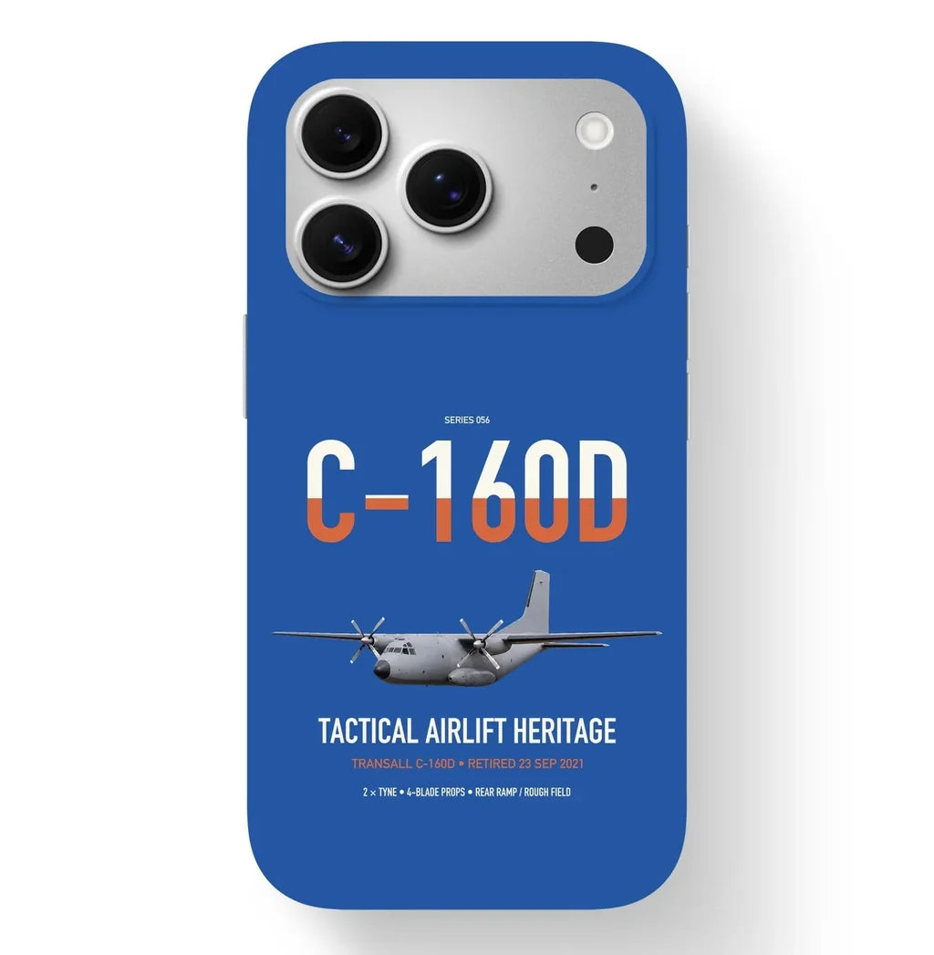 Transall C-160D design on blue magsafe iphone case, for iPhone 17 Pro