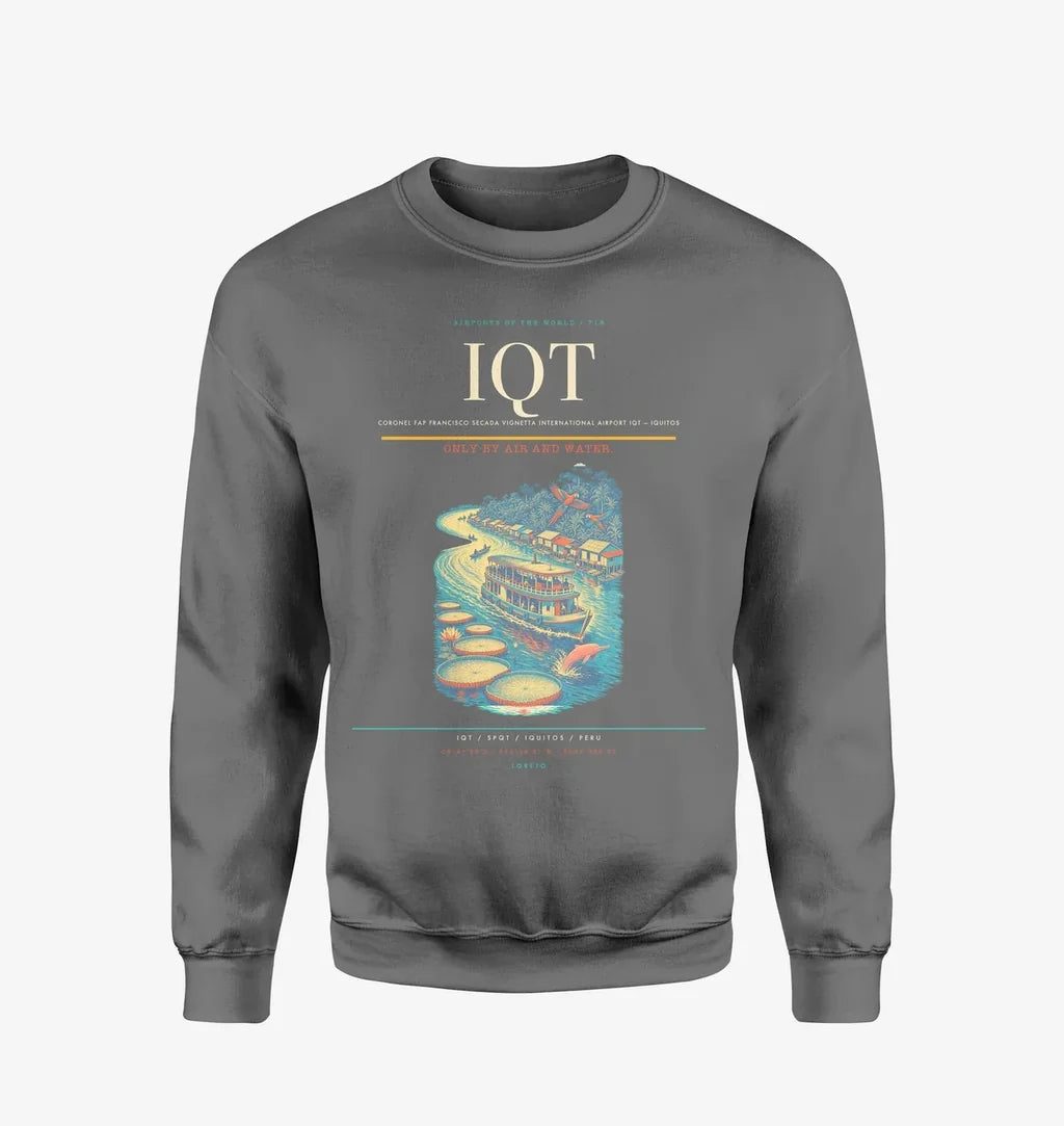 Coronel FAP Francisco Secada Vignetta International Airport (IQT) design on gray sweatshirt