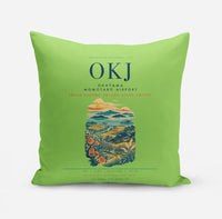 Thumbnail for Okayama Momotaro Airport (OKJ) design on light green pillow