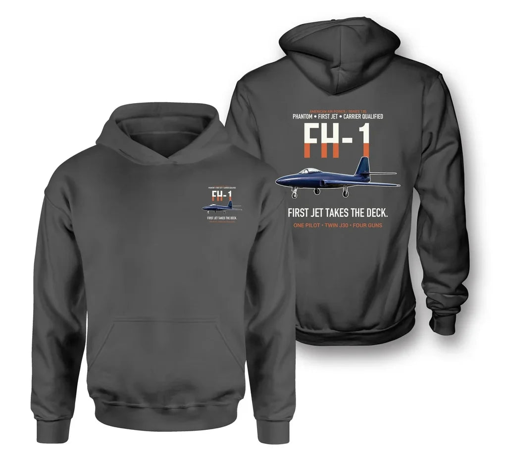 FH-1 PHANTOM design on dark gray hoodie