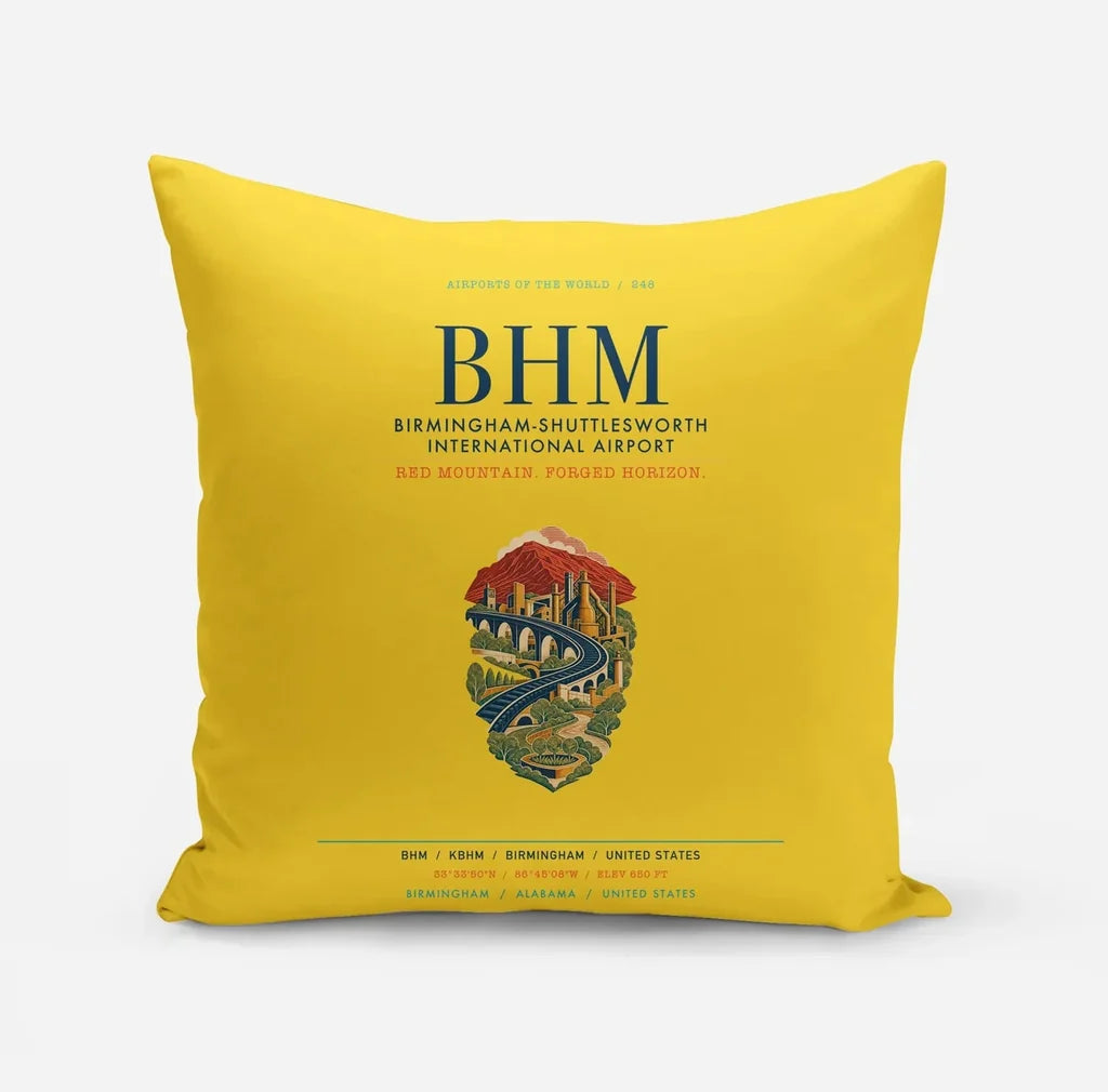 Birmingham-Shuttlesworth International Airport (BHM) design on yellow pillow