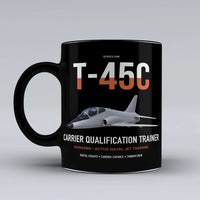 Thumbnail for T-45C Goshawk design on black ceramic mug, double-side print