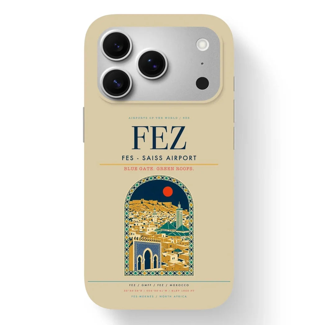 Fez Airport (FEZ) design on beige iPhone 17 Pro MagSafe case