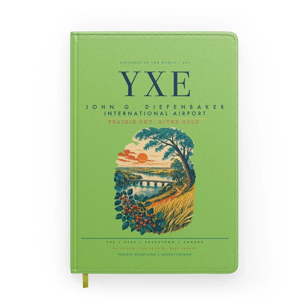 Saskatoon John G. Diefenbaker International Airport (YXE) design on light green notebook