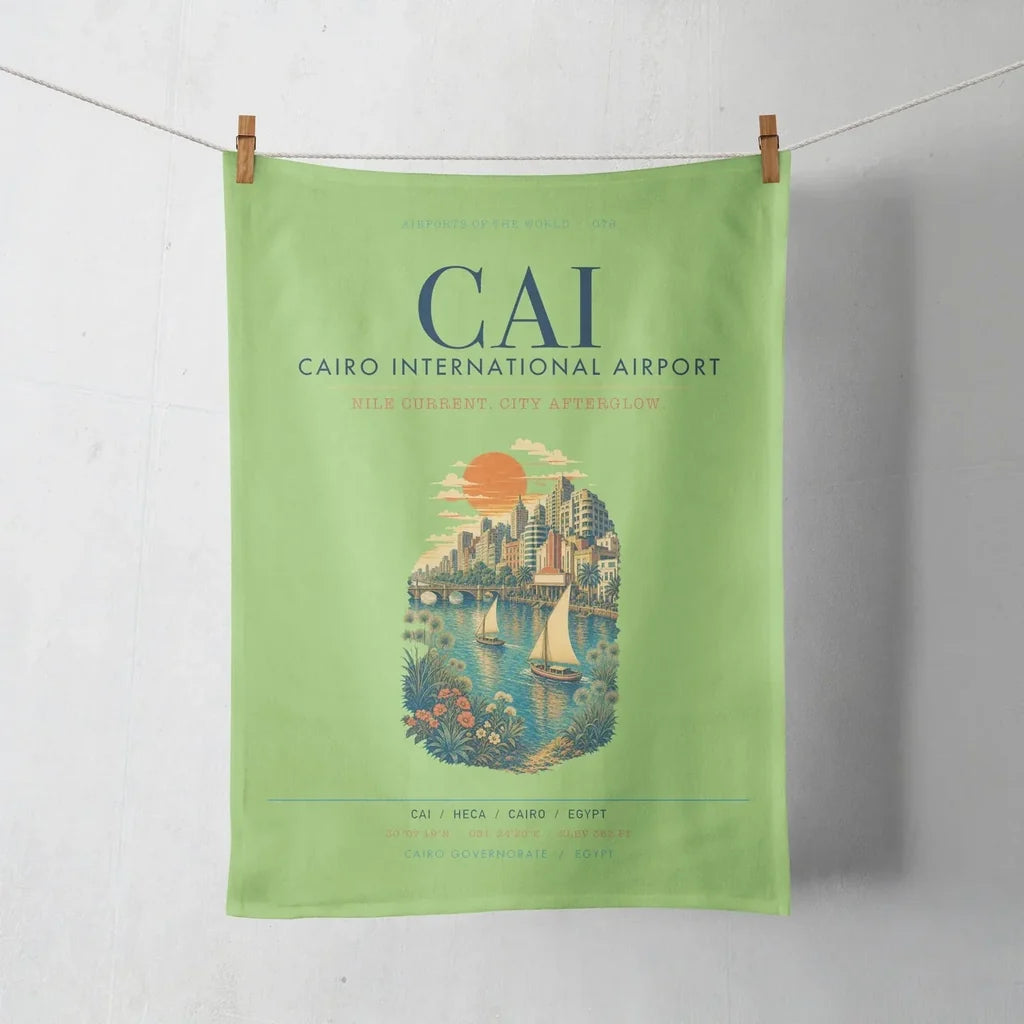 Cairo International Airport (CAI) design on light green towel