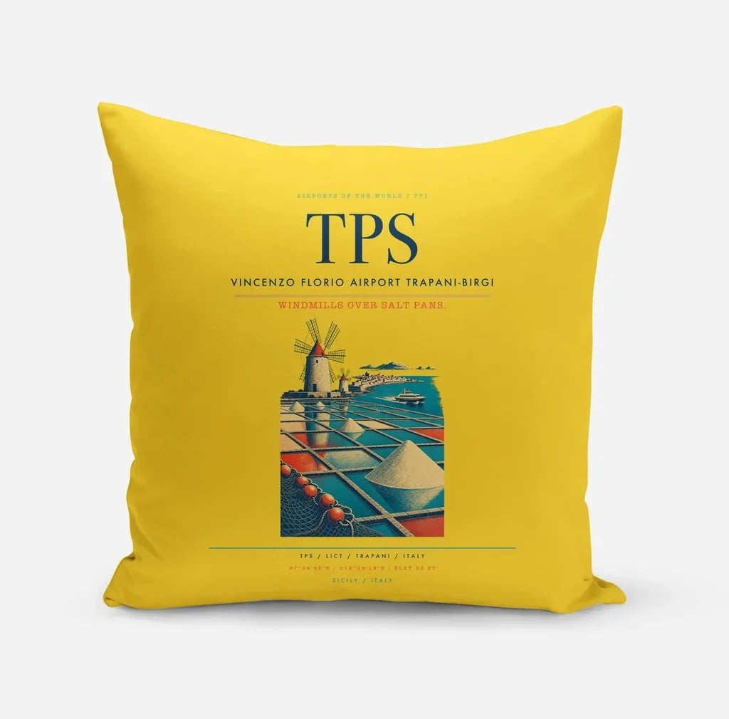 Vincenzo Florio Airport Trapani-Birgi (TPS) design on yellow pillow