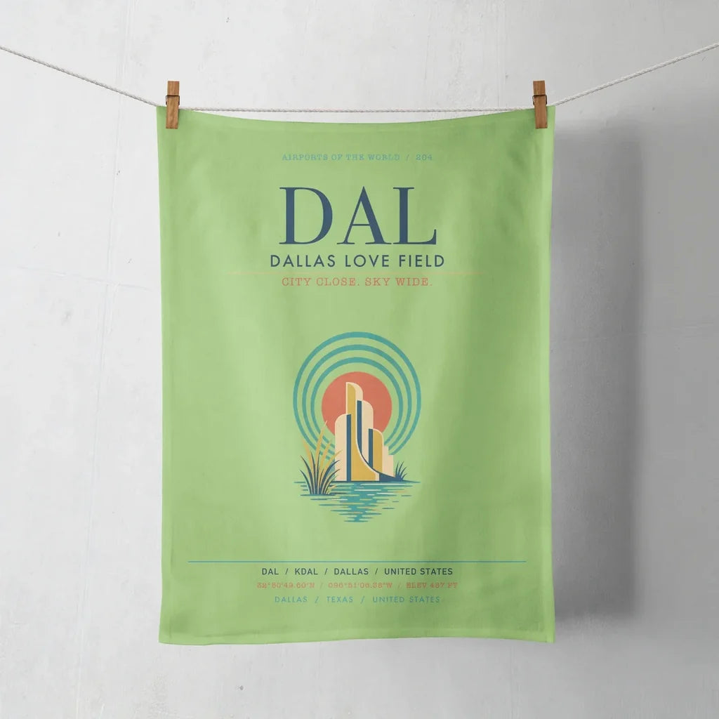 Dallas Love Field (DAL) design on light green towel
