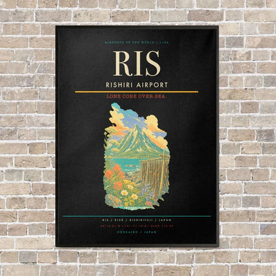 Rishiri Airport RIS vertical canvas print - framed - black background