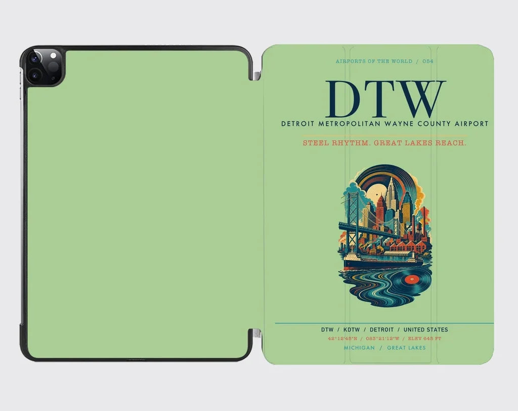 Detroit Metropolitan Wayne County Airport (DTW) design on light green ipad tablet case