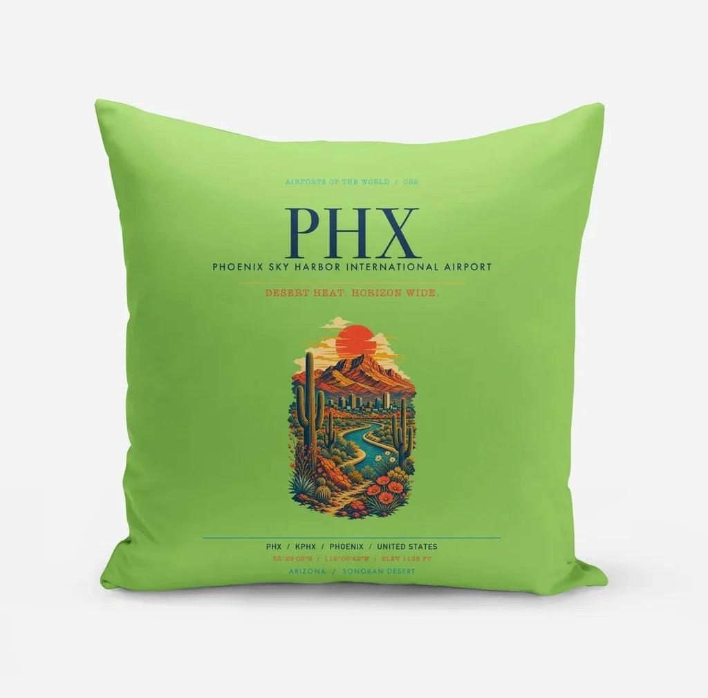 Phoenix Sky Harbor International Airport (PHX) design on light green pillow
